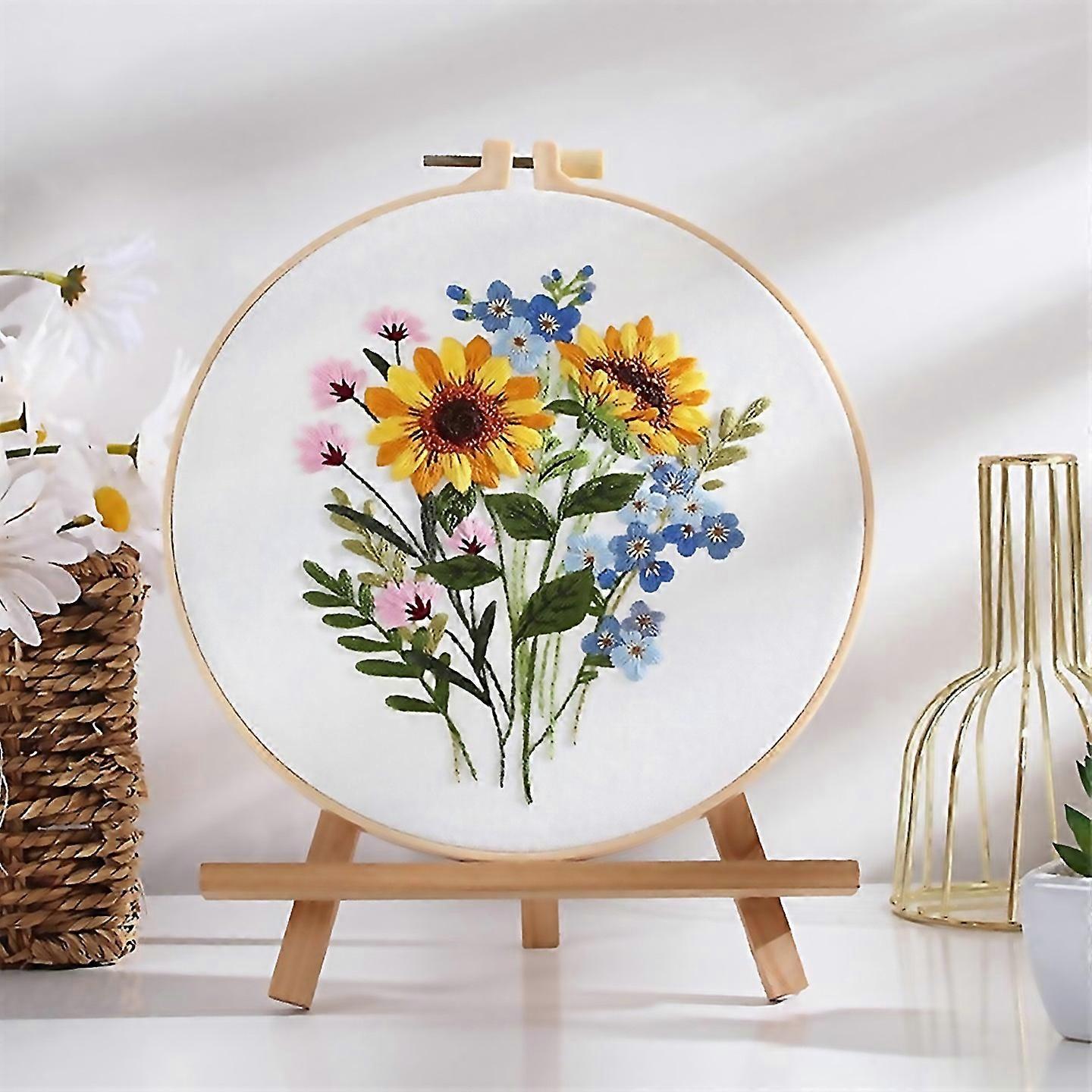 For 5 Sets Embroidery Kit For Beginners Include Flower Pattern Tools