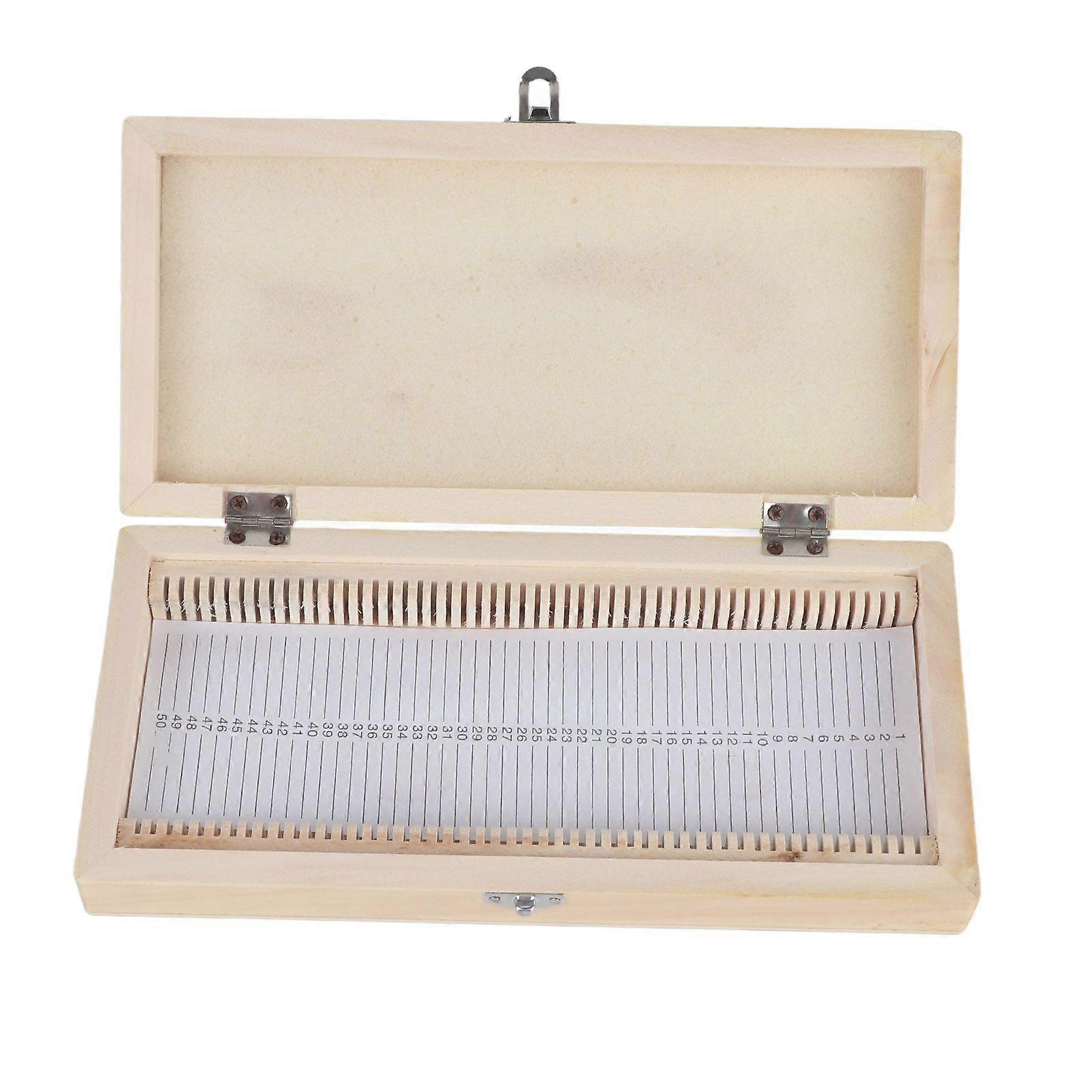 50PCS Biology Glass Prepared Microscope Slides Specimens Wooden Slide Storage Box Case