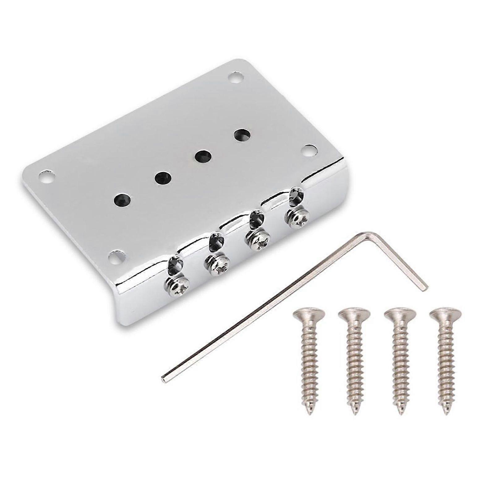 4-String Fixed Bridge for Cigarbox Electric Guitars, Basses, Ukuleles (Silver)