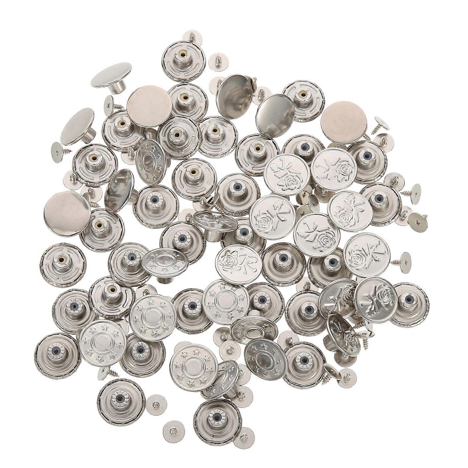 Metal Buttons for Clothing Various Occasions Alloy Silver Detachable Function 60Pcs