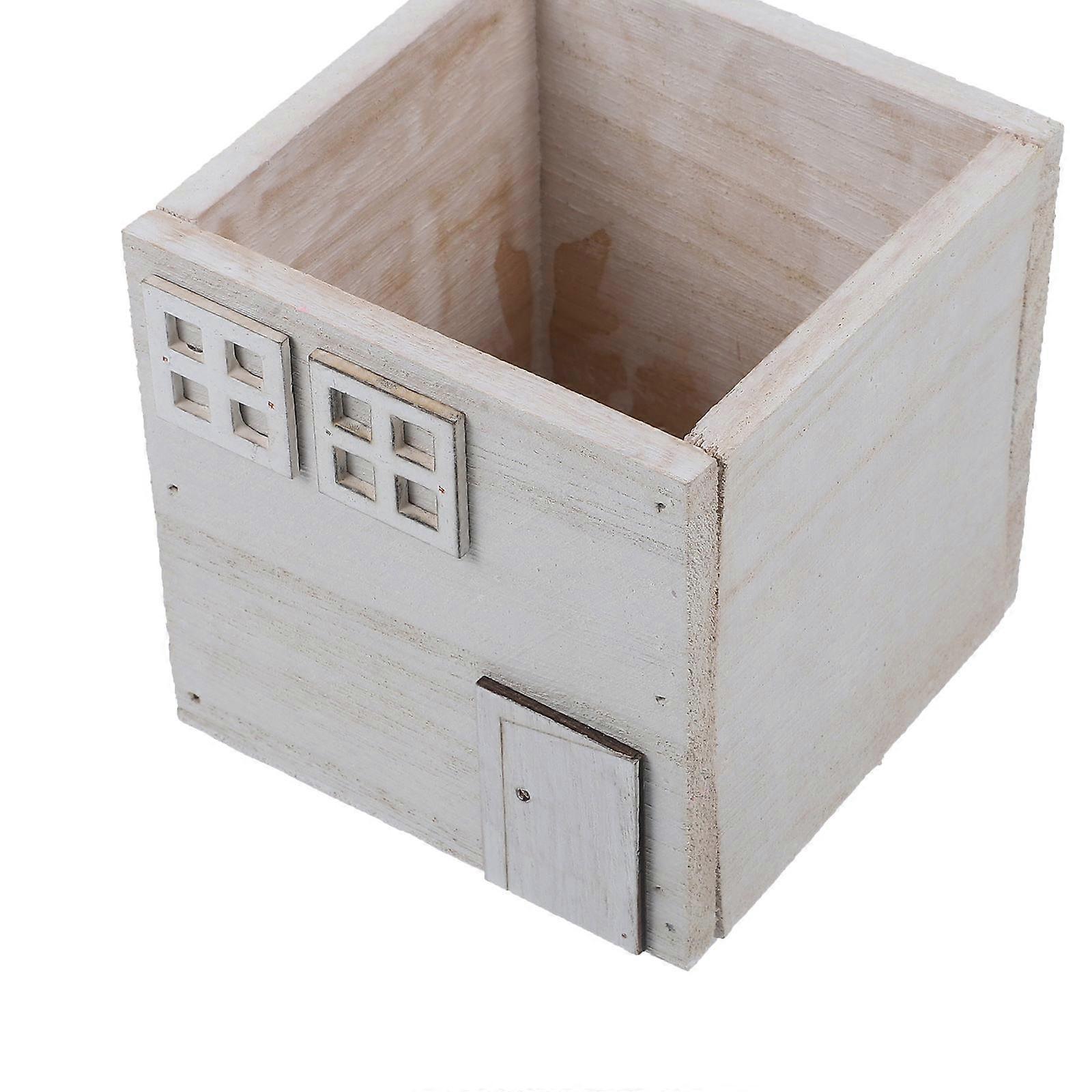 Wooden Flower Container Rustic Planter Pot For Home Office Garden Decoration 9.7x9.7x9.7cm 1 Set