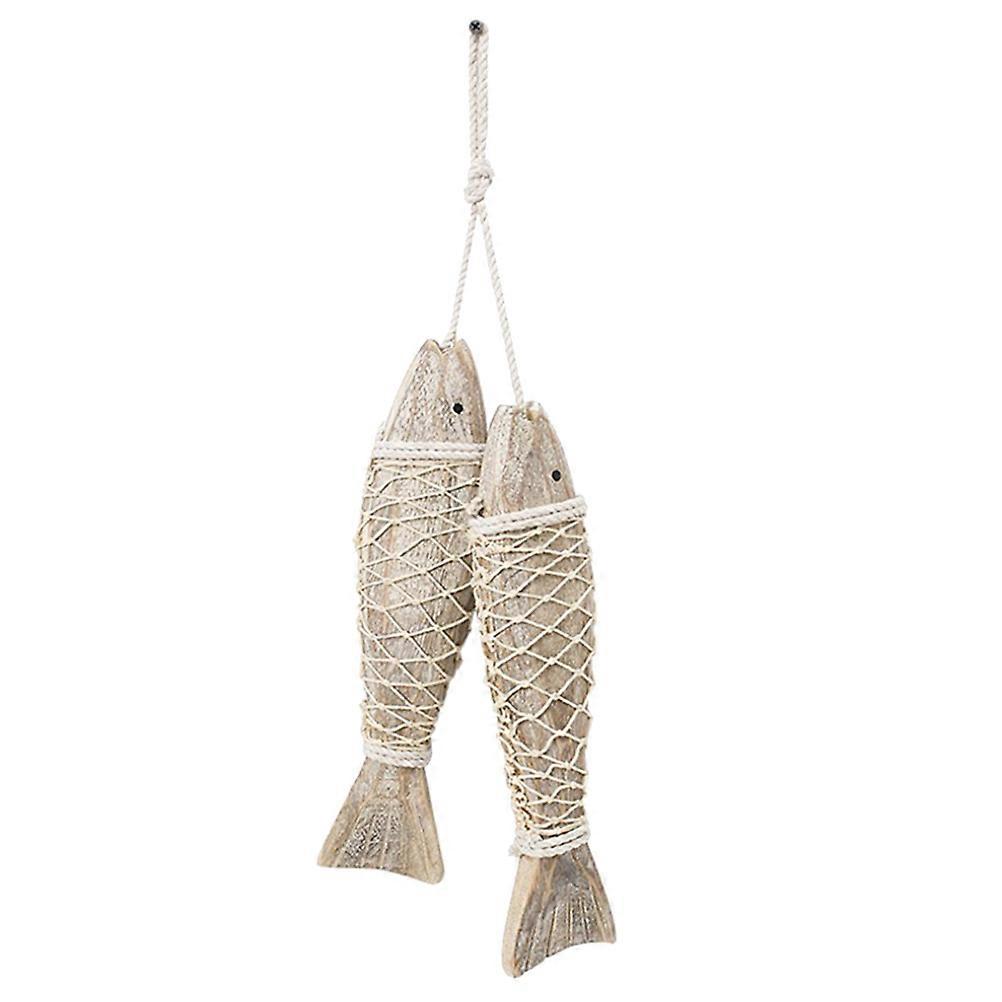 Wood Fish Rustic Wall Decoration with Carved Gift String Pendants