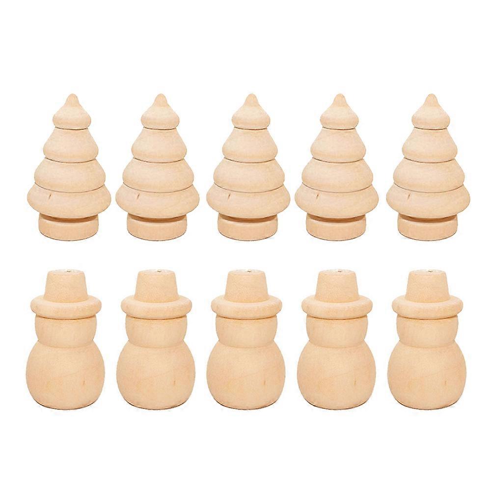 Xmas Adornment Wooden Doll Set for DIY Craft 60Pcs Snowman and Tree