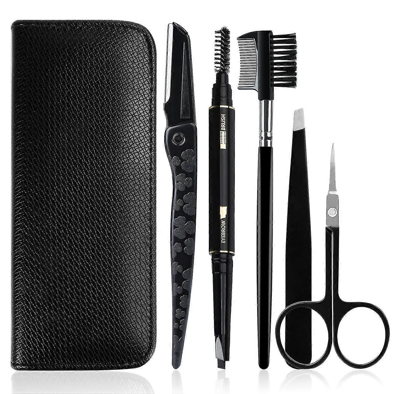 Eyebrow Set, 5pcs Stainless Steel Eyebrow Grooming Kit With Tweezers, Scissors, Eyebrow Brush Comb, Eyebrow Pencil, Razor