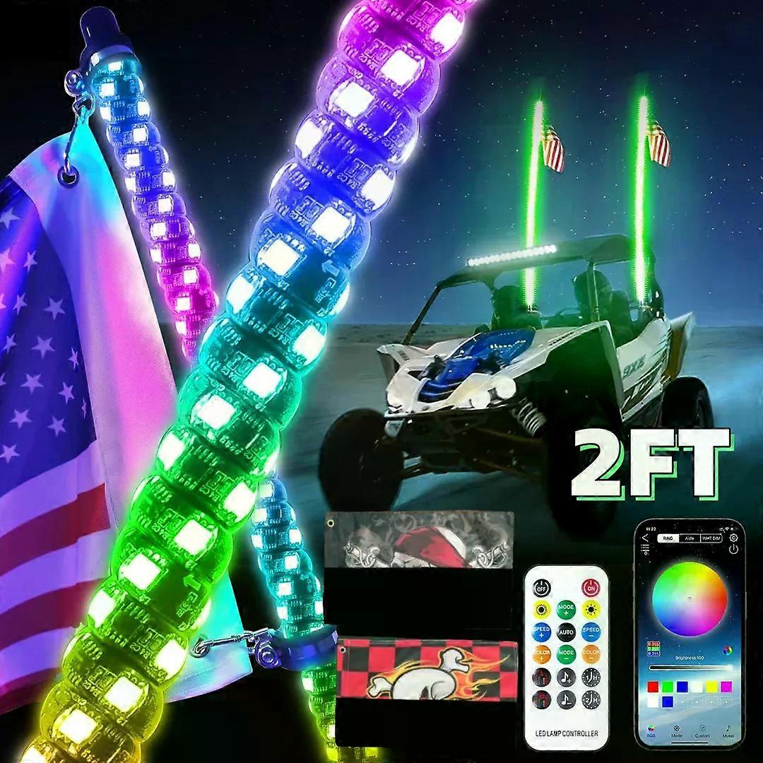 2FT LED Whip Lights Lighted Antenna Whips For ATV UTV Polaris RZR Off Road Truck Sand Buggy Dune Flagpole Lamp