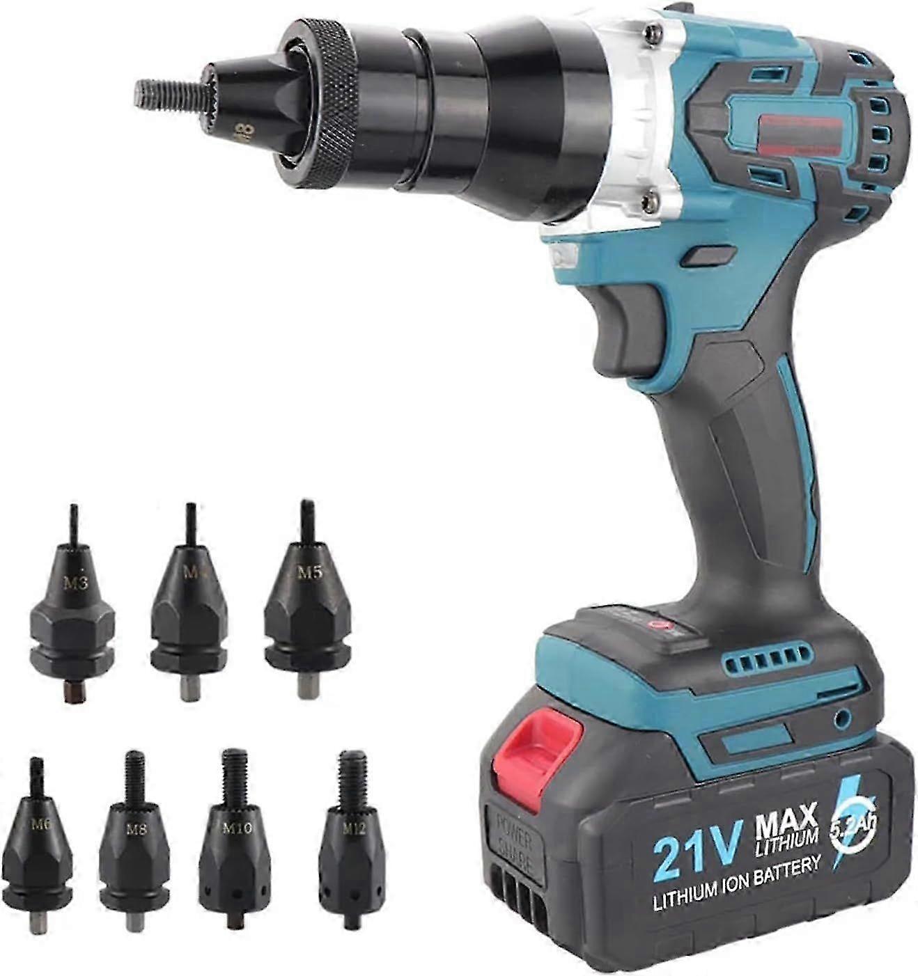 Electric Rivet Nut Gun Set - Automatic Riveter Portable Pulling Blind Riveting Nut Gun Rivet Tools For M3 M4 M5 M6 M8 M10 M12 Nuts