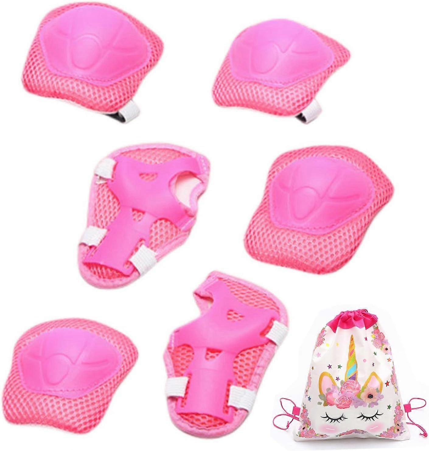 AYNKH 6PCS Kids Knee Pads Wrist Guards Elbow Protective Set with Unicorn Drawstring Bag 3-12 Years Old Girls Kids Adjustable Comfortable Gear for Roll