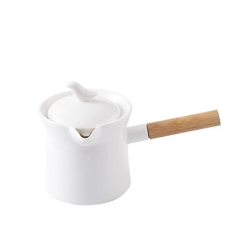 Coffee Tea Sets White Ceramic Tea Pot White Porcelain Teapots With Wooden Handle Milk Pot With Lid 300ml