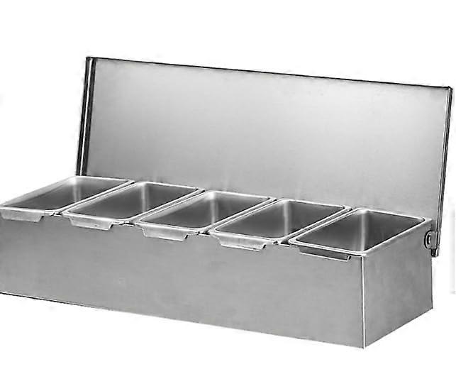 Pizza Topping Station Stainless Steel 2 Pack With Lid 5 Removable Containers For Cafeteria Salad Bar Nacho Bar