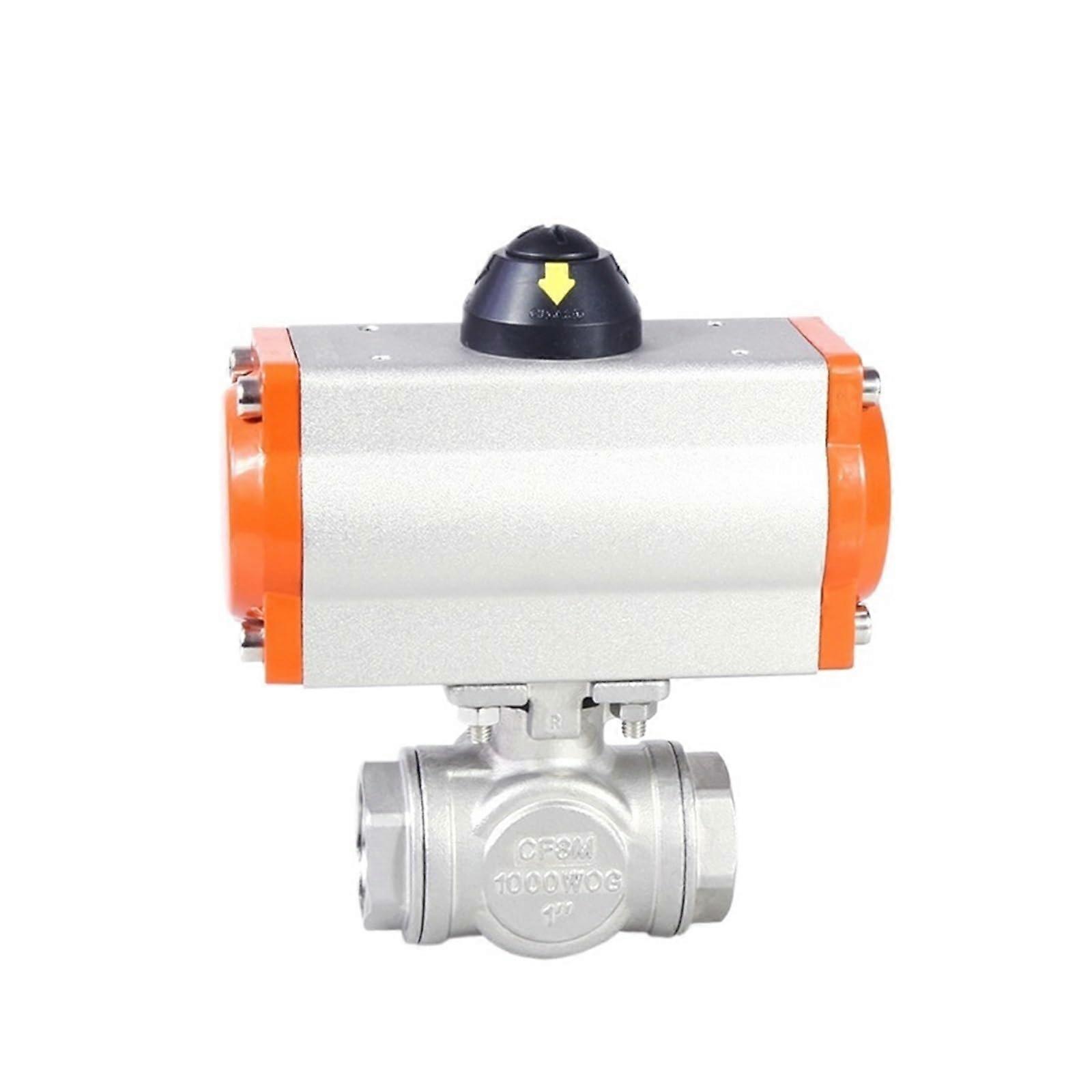 3/4' Stainless Steel Pneumatic Three Way Ball Valve T Type Q614F16P Three Piece  Platform