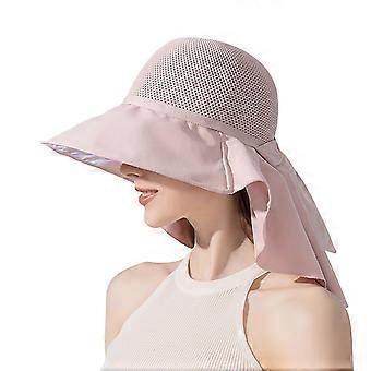 Summer Women Bucket Hat with Shawl Wide Brim Lightweight Breathable Face Neck Protection Sun Hat Travel Beach Cap