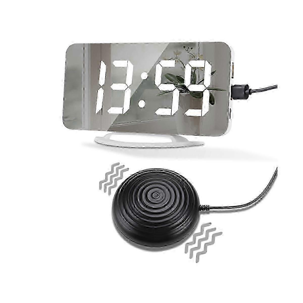 Led Vibration Alarm Clock Multifunctional Dual USB Charging Mute Bedside Luminous for Deaf and Hard