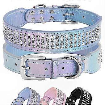 Collier pour chien en cuir ajustable avec strass pour chiens de taille moyenne à grande