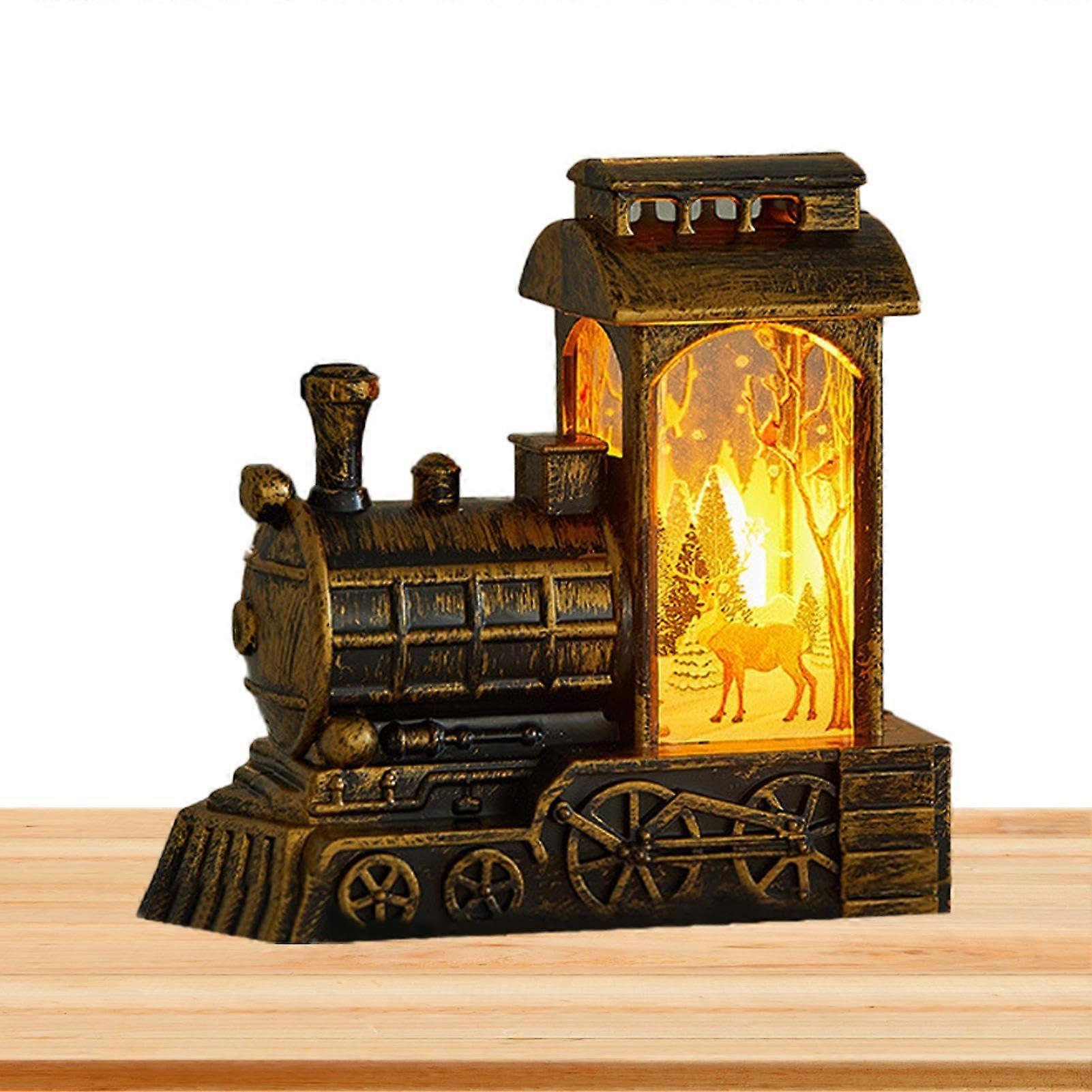 Train Figurine Nightstand Snow Globe, Small LED Train Statue, Christmas Snow Globe Train Statue