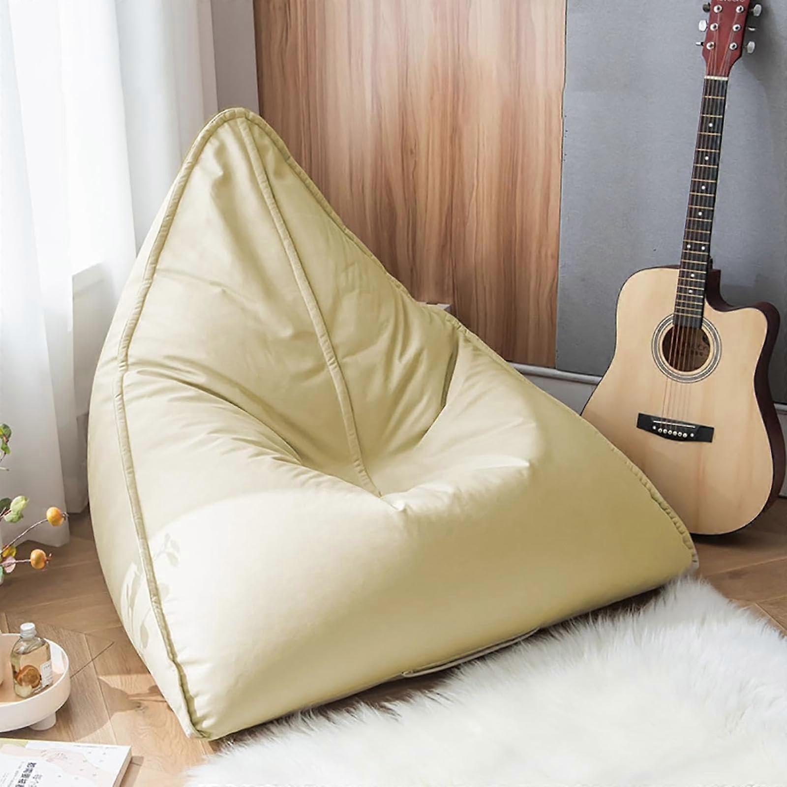 Bean Bag Chair Cover For Adults  No Filler, Washable  Ultra Soft Triangular Lazy Sack  Beige, Medium