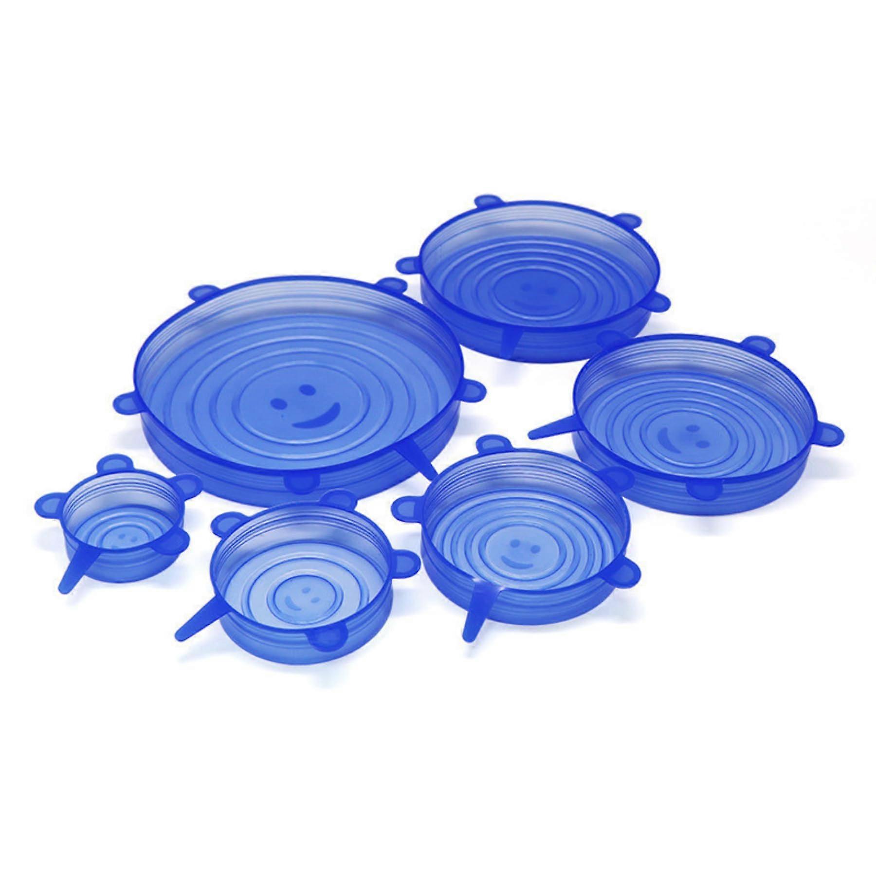 Silicone Stretch Lids 6PCS Reusable Food Storage Lids,  Elasticity, Fits Container Sizes & Shapes, Blue Rotundity