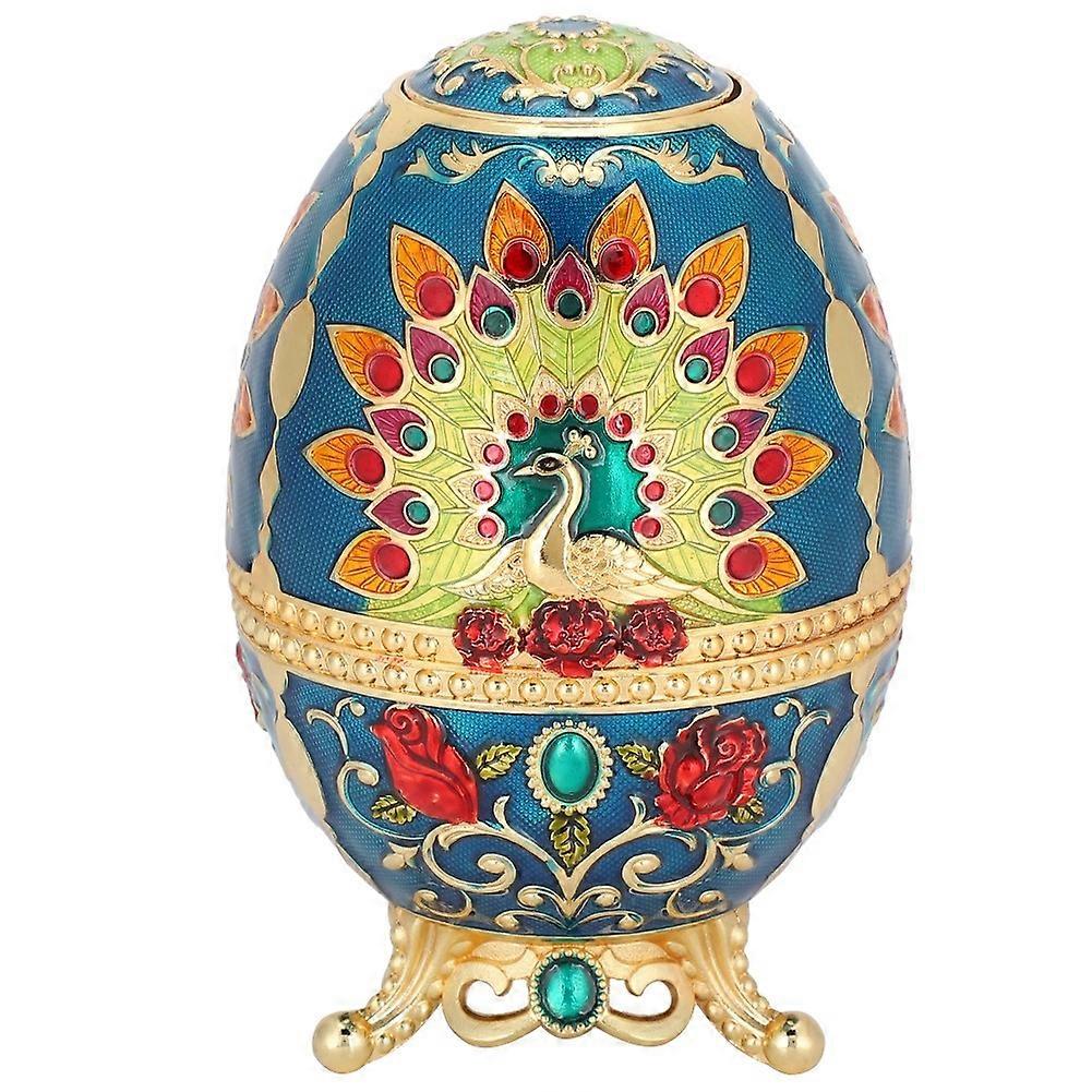 Toothpick Holder Retro Metal Peacock Egg Shape Portable Multifunctional Storage Box