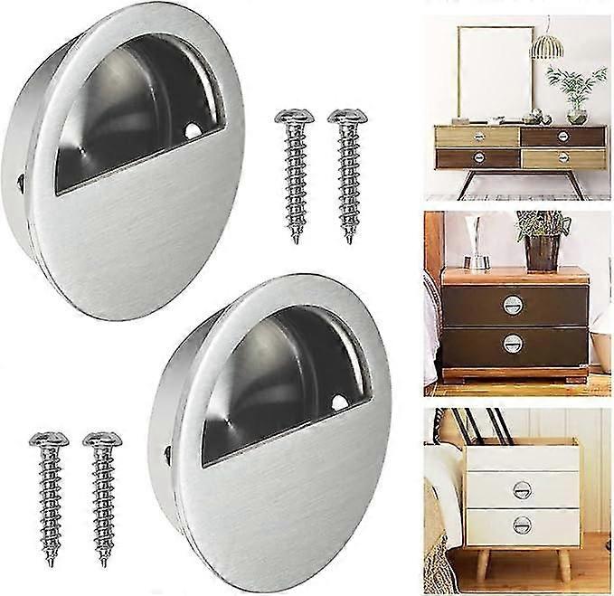 2pcs Round Recessed Handle Acier inoxydable Encastré Argent