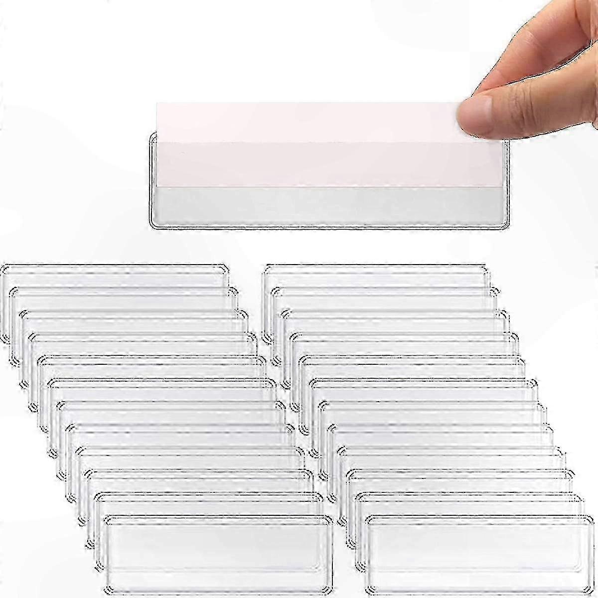 Clear Adhesive Label Holders for Shelves, Drawers, Bins, 100 Pack