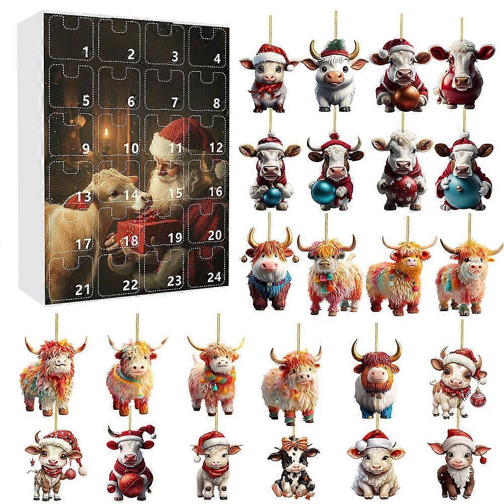 2024 Christmas Highland Cow Advent Calendar Box 24 Days for Party Decoration
