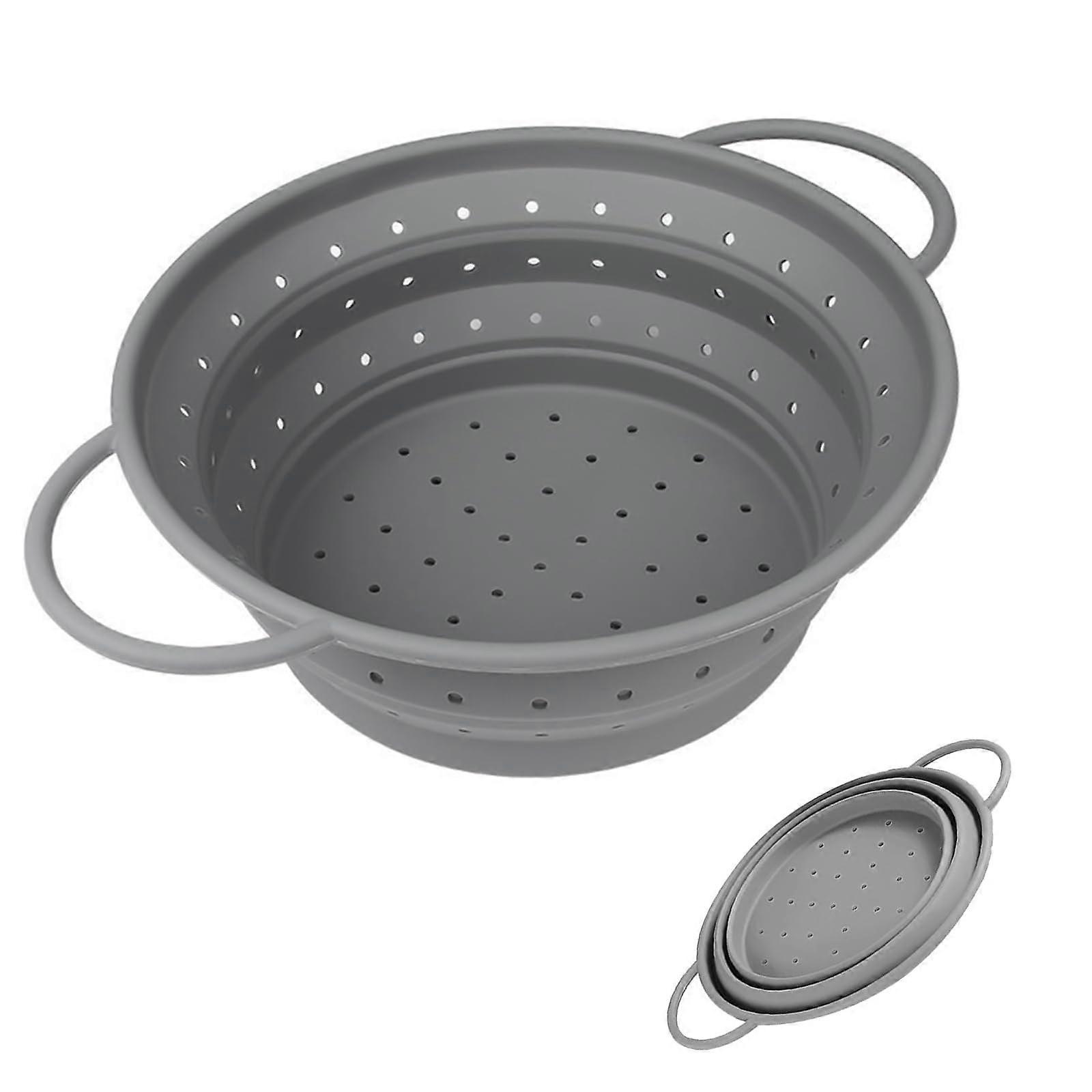 Collapsible Silicone Colander 25.5cm with Handle, Heat Resistant Strainer for Pasta, Vegetables and Fruits