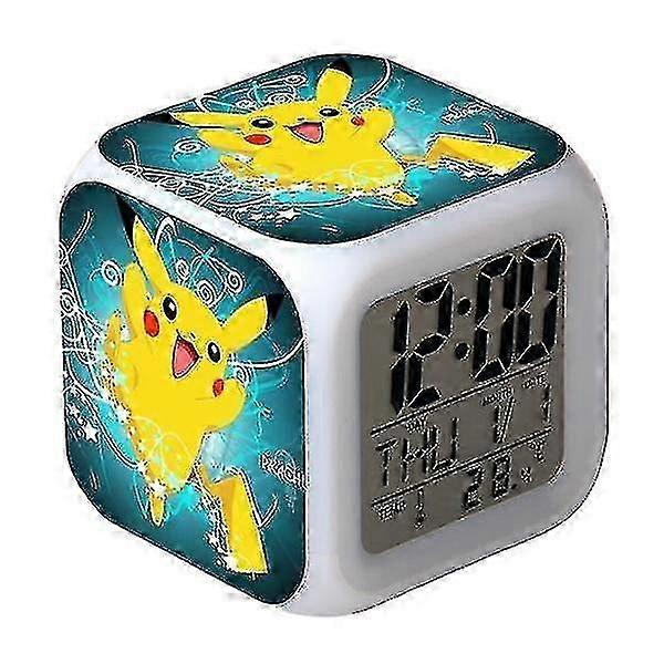 Wekity Pikachu Colorful Alarm Clock Led Square Clock Digital Alarm Clock With Time, Temperature, Alarm, Date 2025