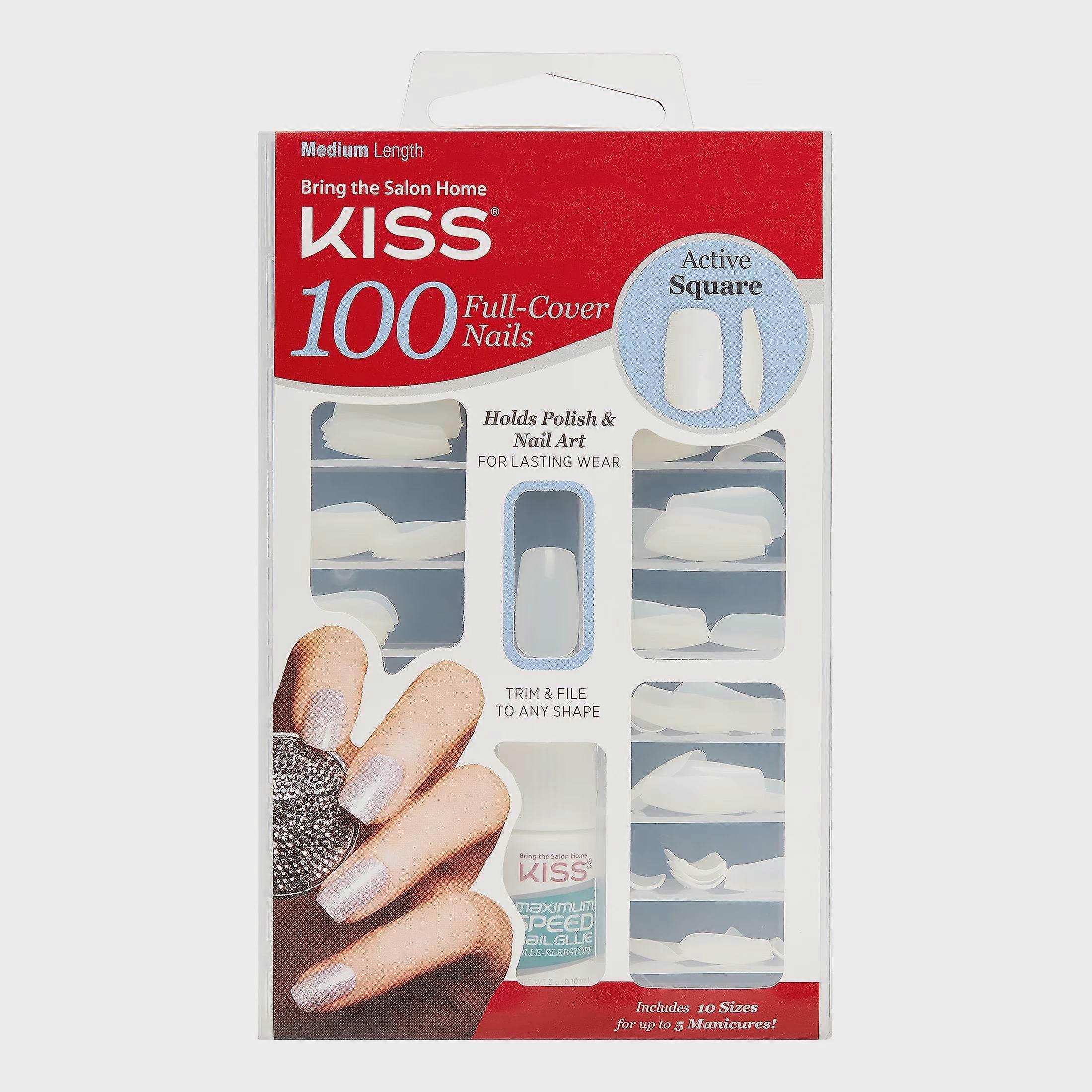 Kiss Full Cover Active Square Nails, 100 Ea