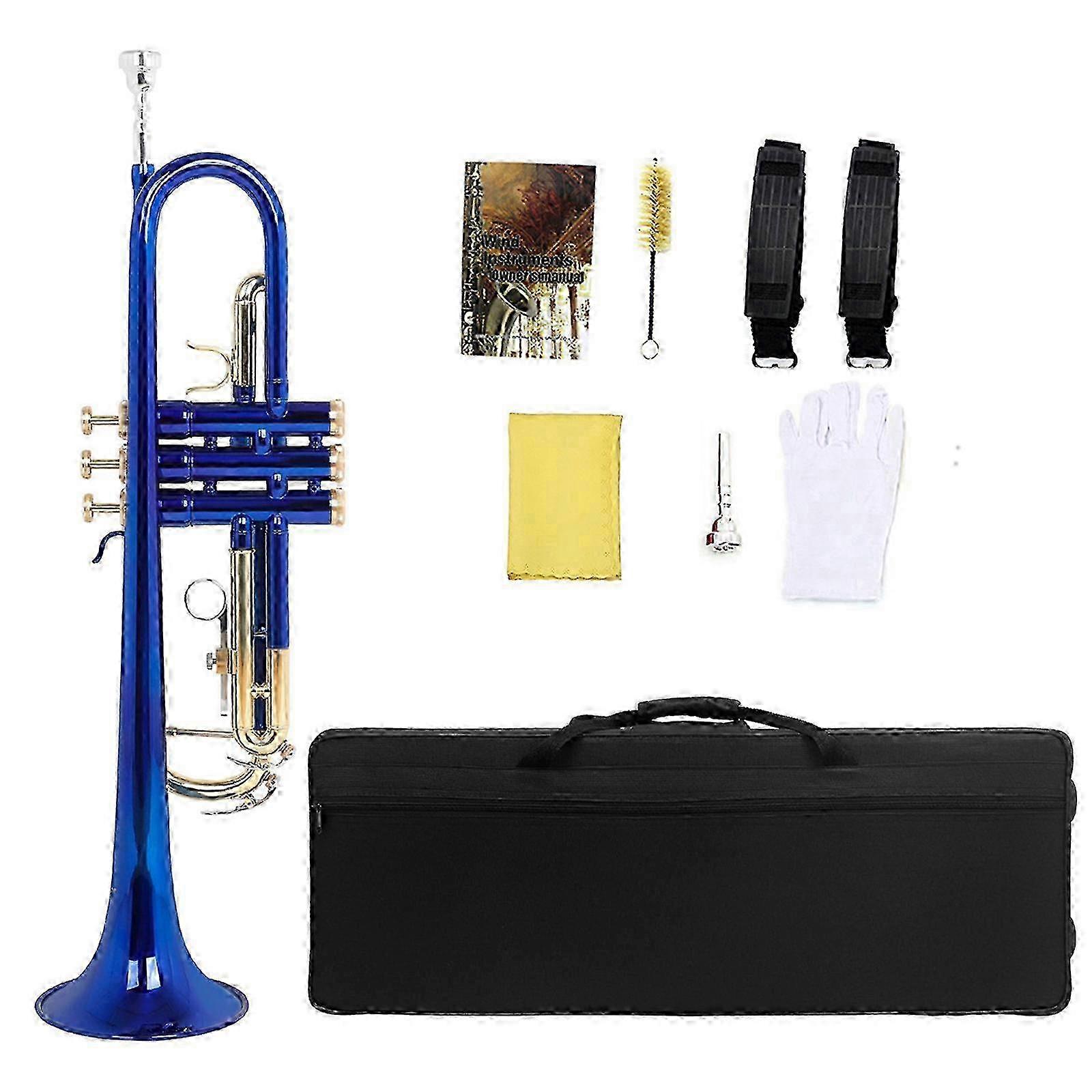 Brass Student Trumpet Bb Trumpet with Case Professional Trumpet Musical Instruments for Beginner or Advanced Student Blue