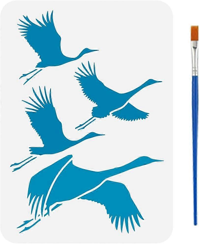 Flying Crane Stencil with Brush 8.3x11.7inch Crane Silhouette Template Hollowed Crane Pattern Stencil Animal Theme Template Flying Birds Stencil for W