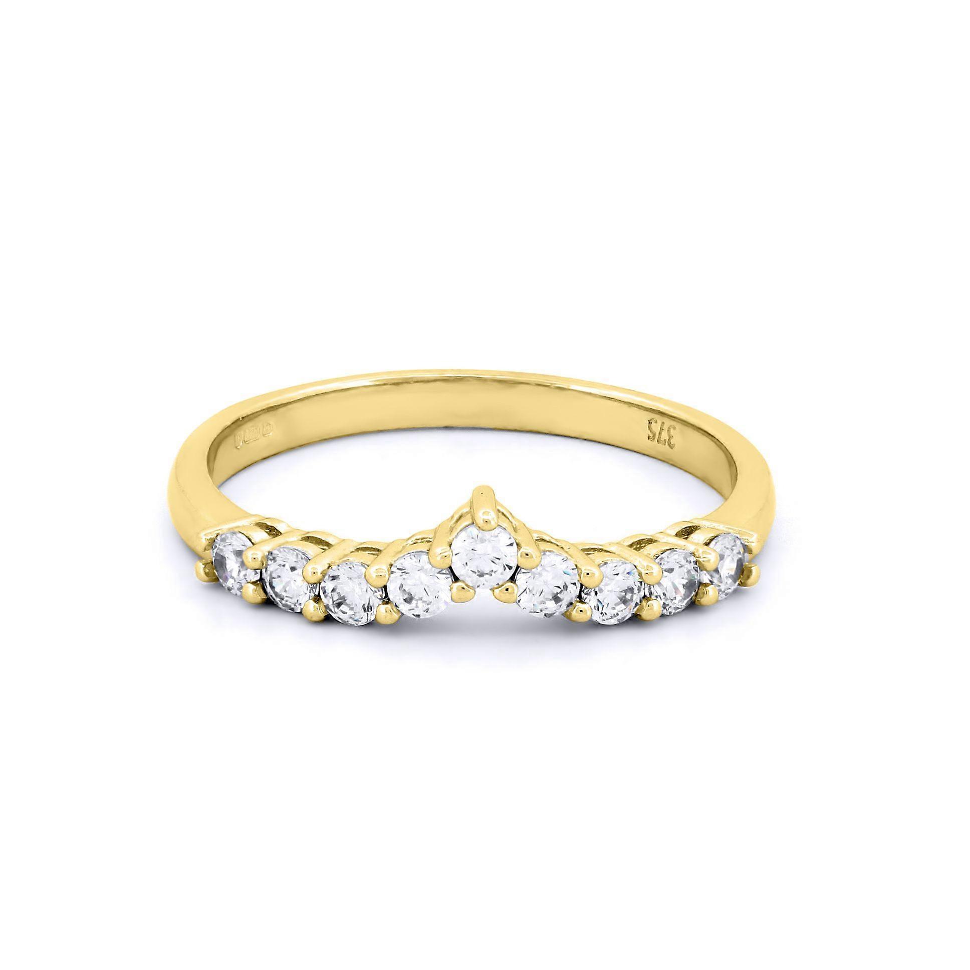 Jewelco London Ladies Solid 9ct Yellow Gold White Round Brilliant Cubic Zirconia Wishbone Eternity Ring