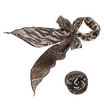 Foulard en soie imprimé léopard tendance pour toutes les occasions, unisexe, long, avec pince à fleurs et accessoires assortis. Multicolore.