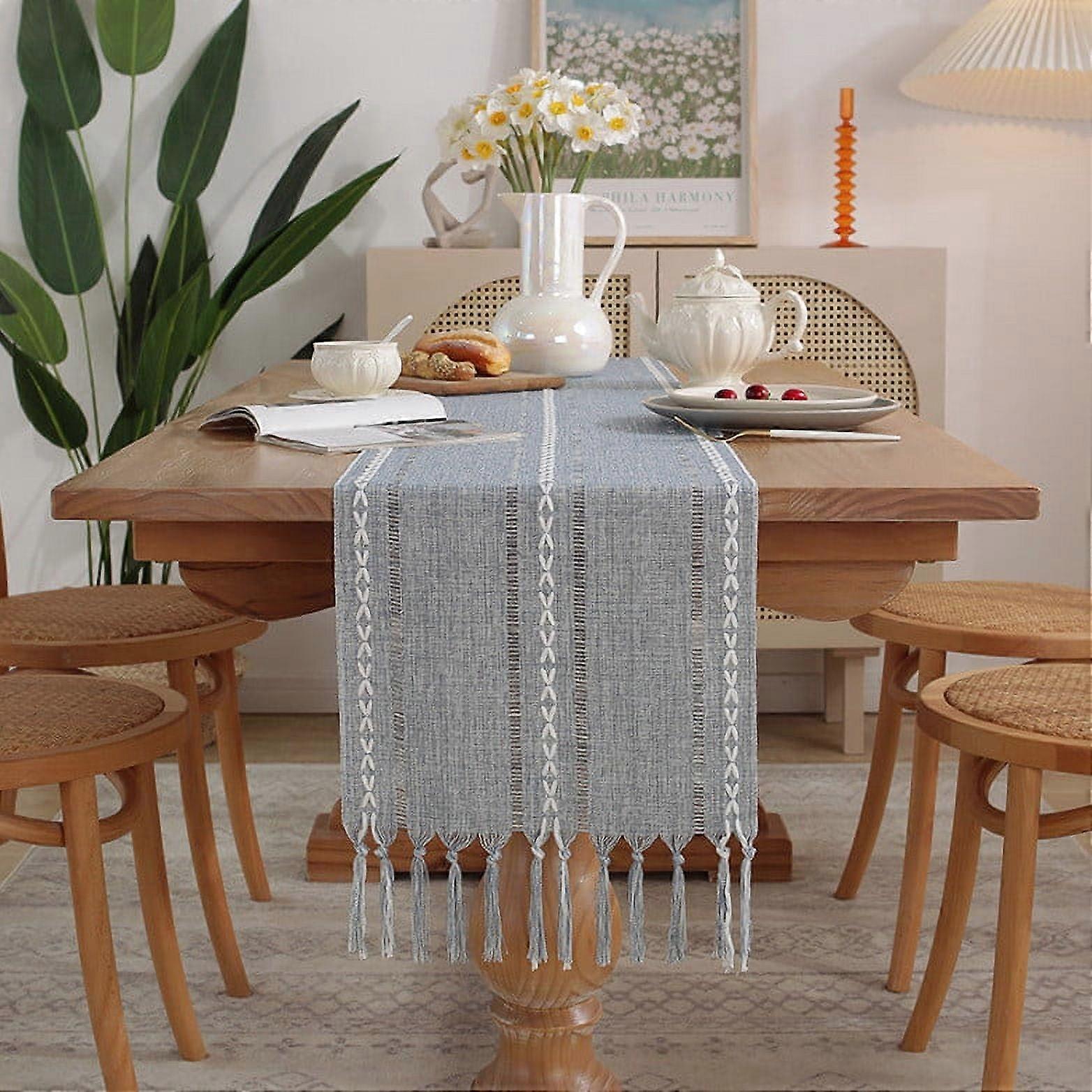 Federra Table Flag Cotton Linen Table Cloth Handmade Fringe Table Mat Home Long Table Decorative Cloth