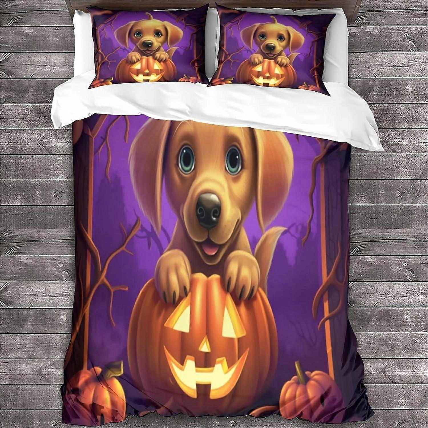 LikeEj 3 قطع غطاء لحاف مع أكياس وسادات ، طقم مفروشات بطبعة الهالوين مع إغلاق بسحاب ، غطاء لحاف مزدوج