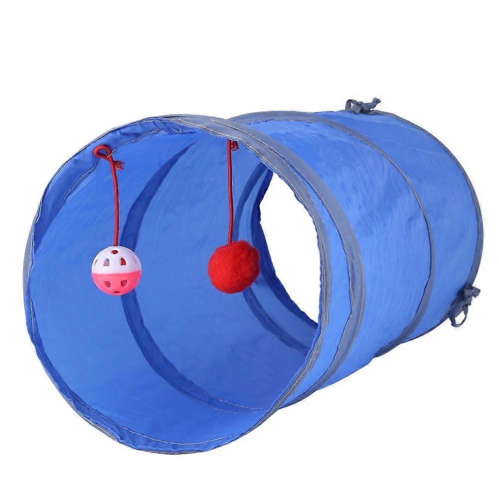 Cat Tunnel-Cat Toy Collapsible Cat Tunnel Toys Kitten Playing Tube Pet Toys with Tinkle Bell & Plush Ball (Color : Blue)