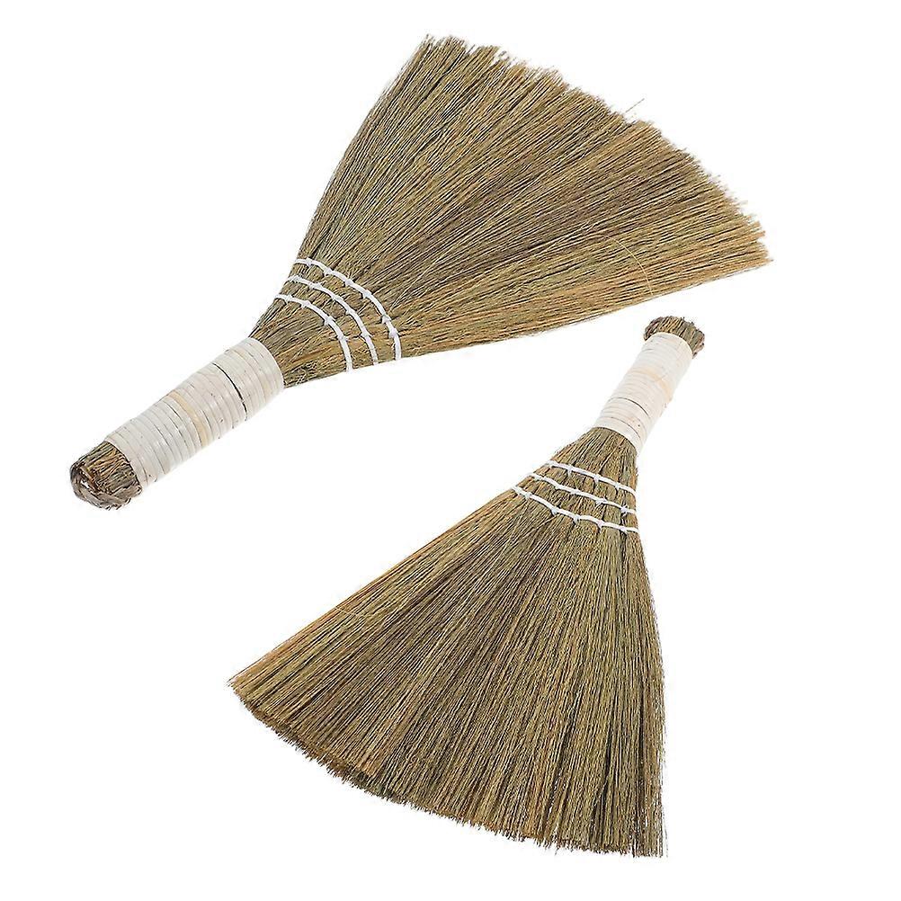 Natural Handheld Broom Grass Sweeper for Dust Removal 2Pcs Set