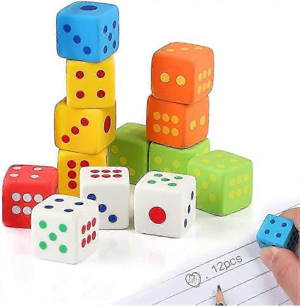 Dice Eraser, 12 Pieces Kids Erasers Colorful Erasers Dice Shape Erasers Mini