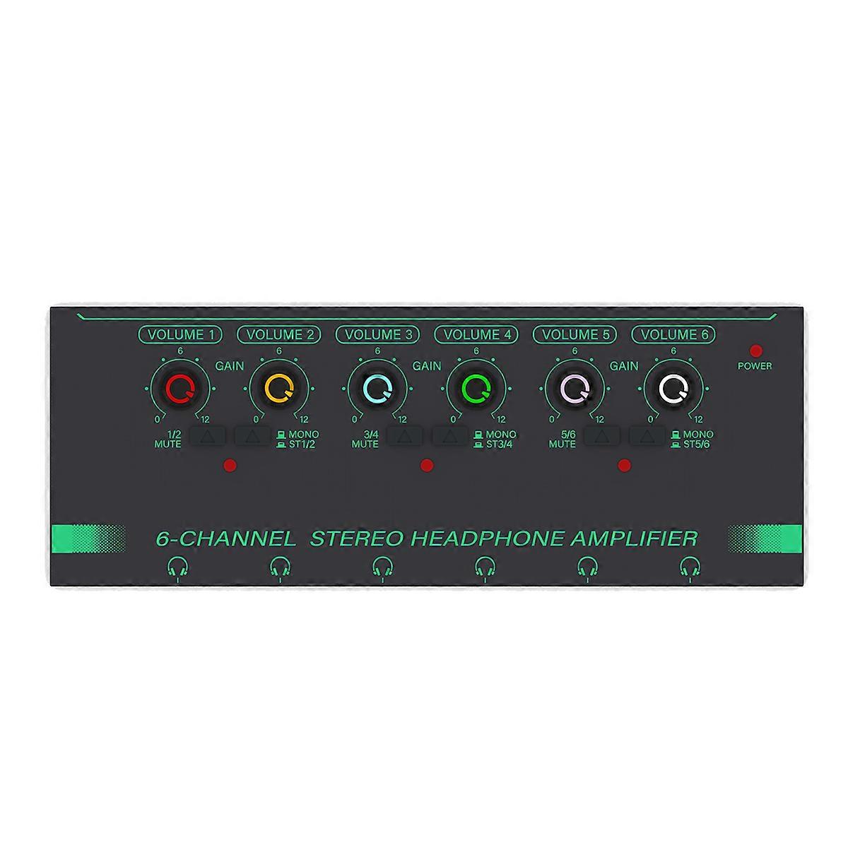 6 Channels Stereo Headphone Amplifier Mini Portable Earphone Splitter Low-Noise Audio Mixer for Recording Studio,Green