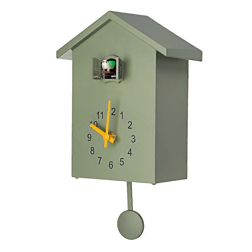 Cuckoo Wall Clock Quartz Battery Operated with Hourly Bird Chime for Living Room Green 20x25cm