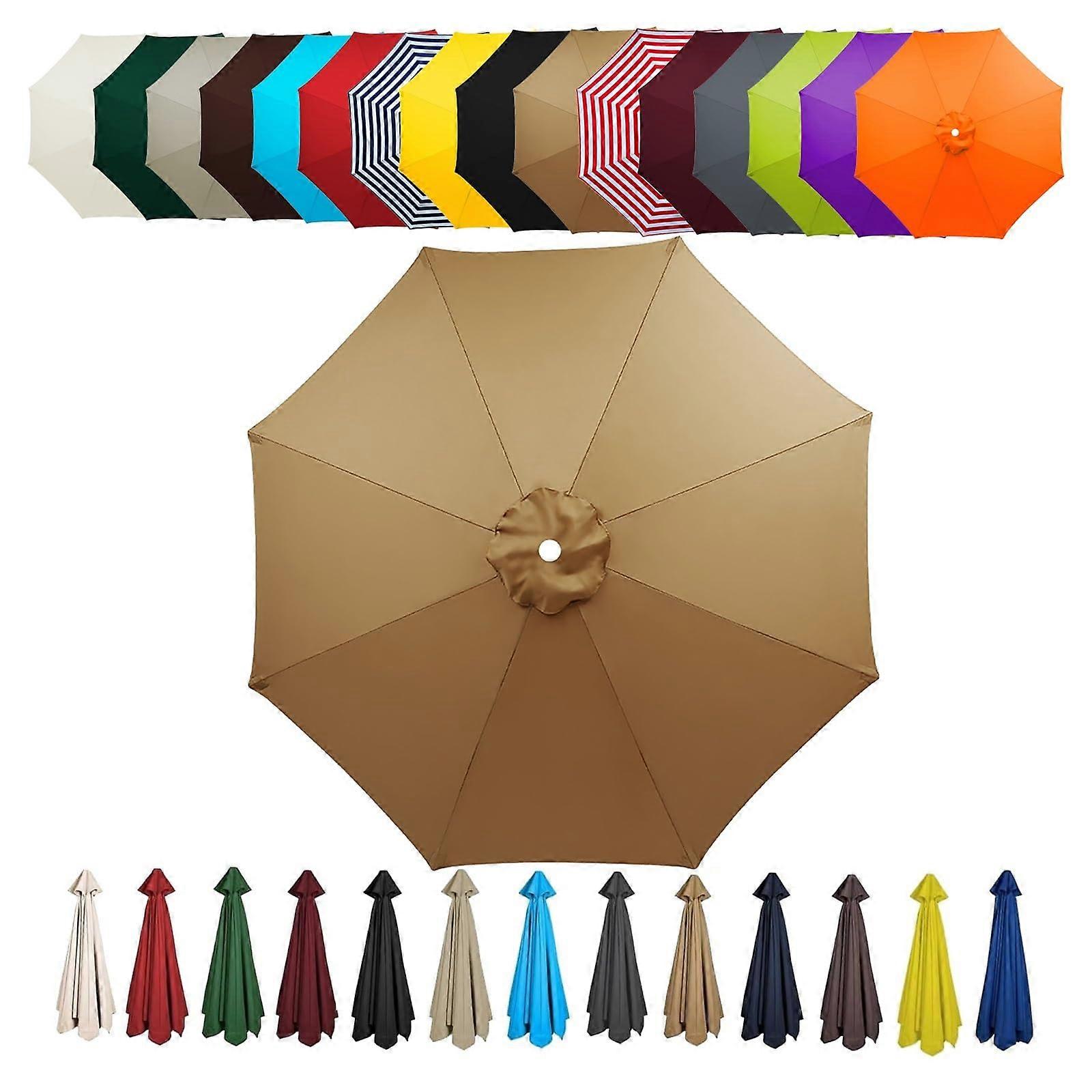 Patio Umbrella Replacement Canopy UV Protective Waterproof Fade Resistant for 2.70m 8 Ribs Khaki