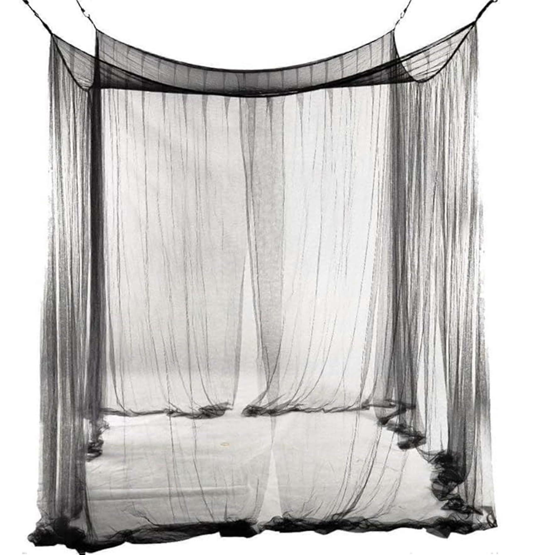 Black Bed Canopy with Light Blocking Curtains for Queen and King Size, Large Mosquito Net