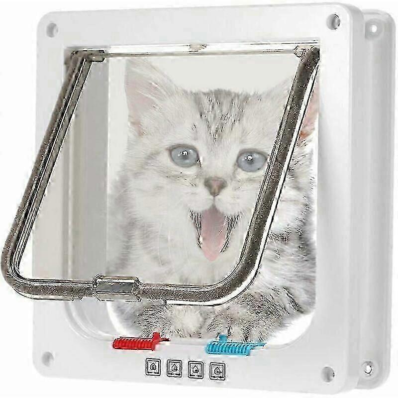 Microchip Cat Flap for Small Dogs, Electronic Pet Door with Locking System, Brown/White, Medium
