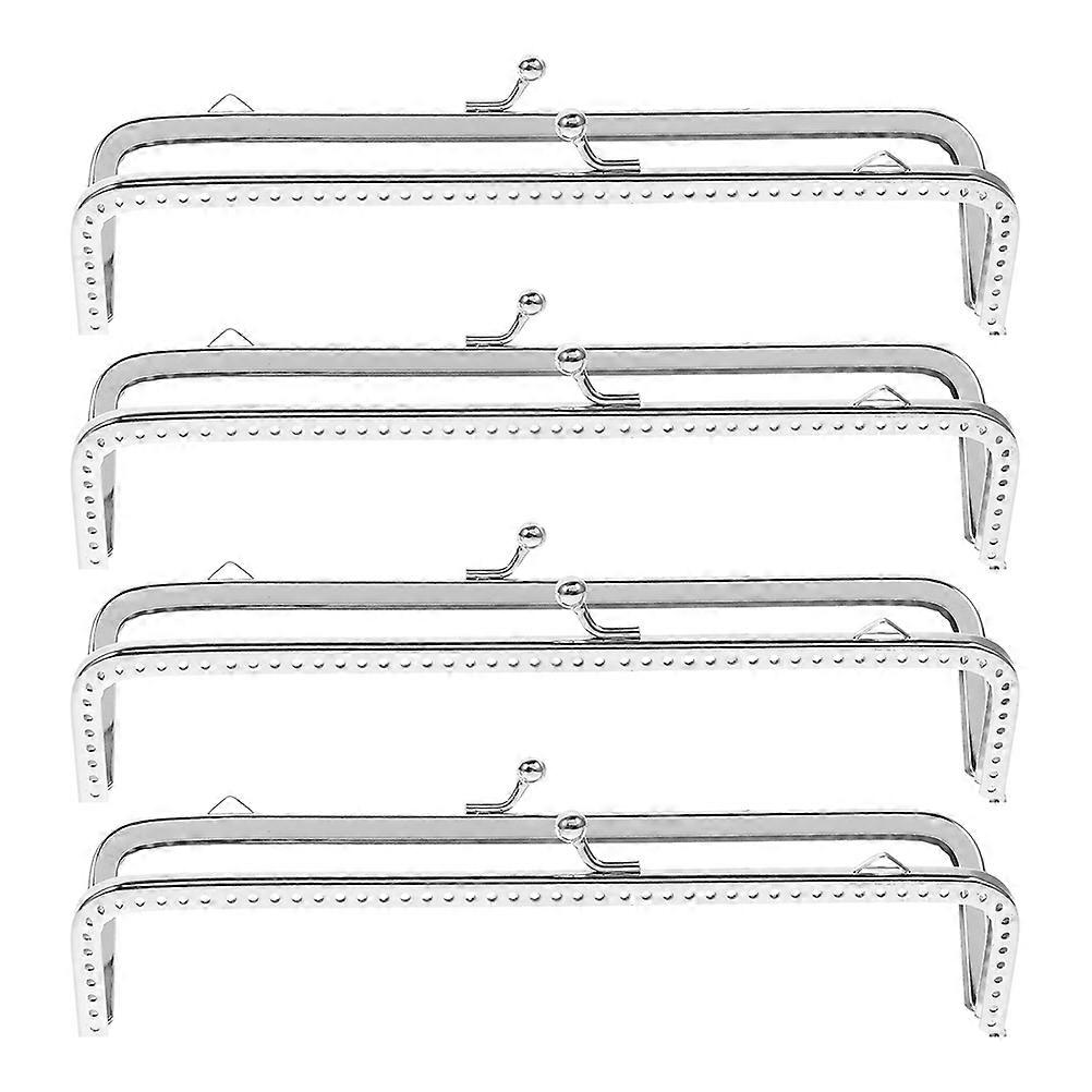 Sewing Purse Frame Silver Iron Clutch Lock for Bag Use 4Pcs