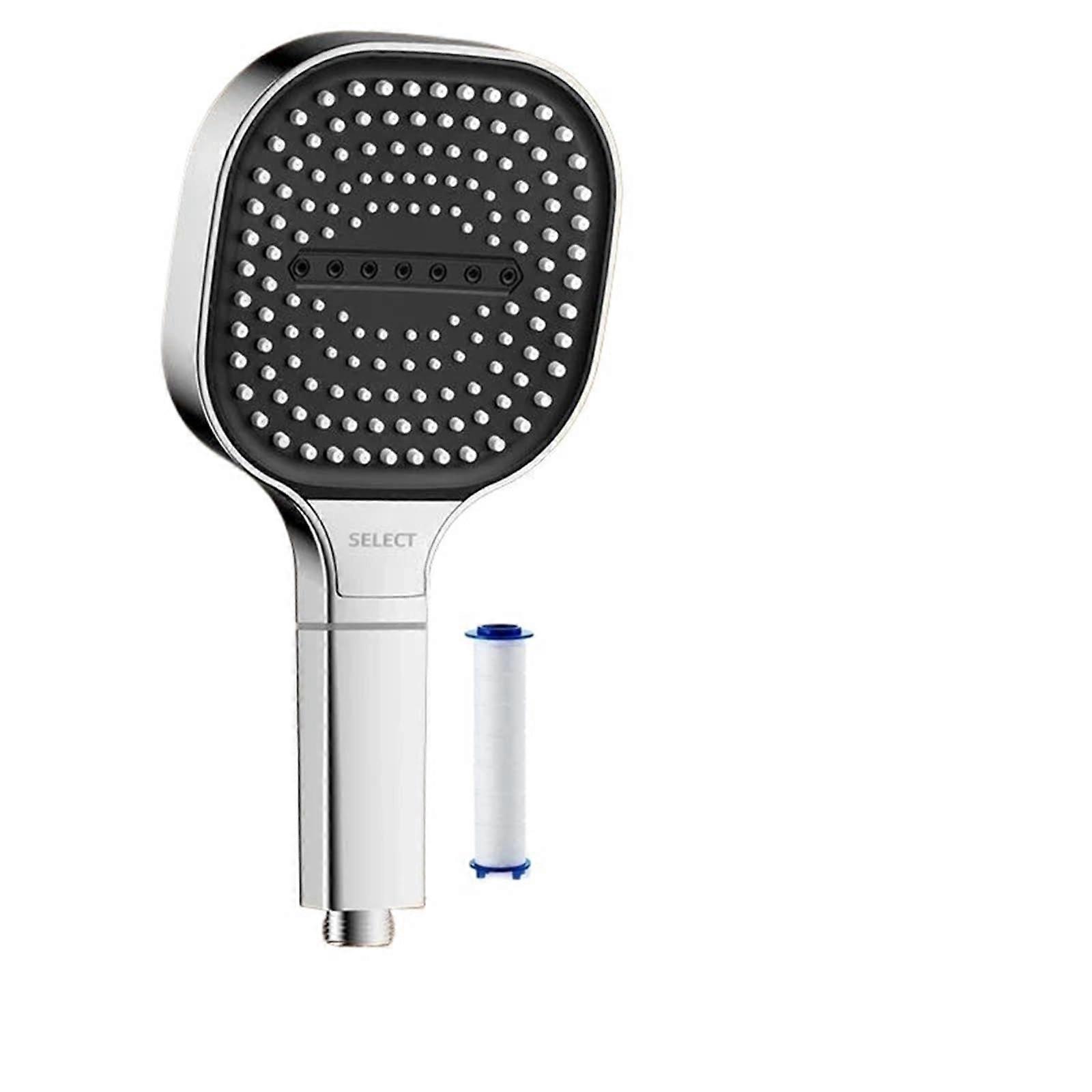 Pressure Adjustable Shower Head with Filter, Large Panel 3 Modes Silver Bathroom Fixture