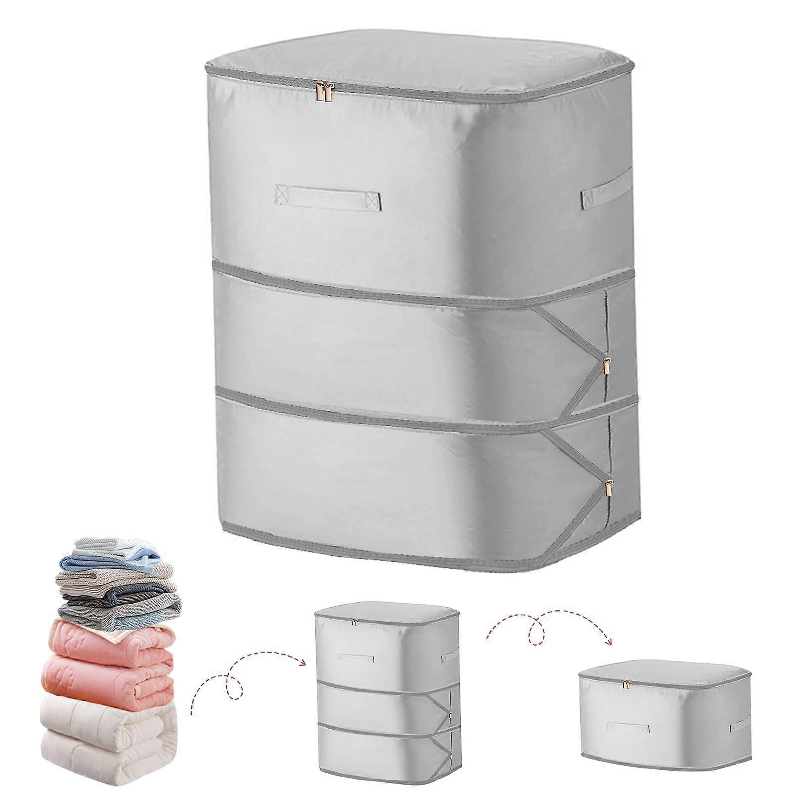Compression Storage Bags with TripleLayer Design, Large Capacity Blanket Organizer with Zipper, Grey