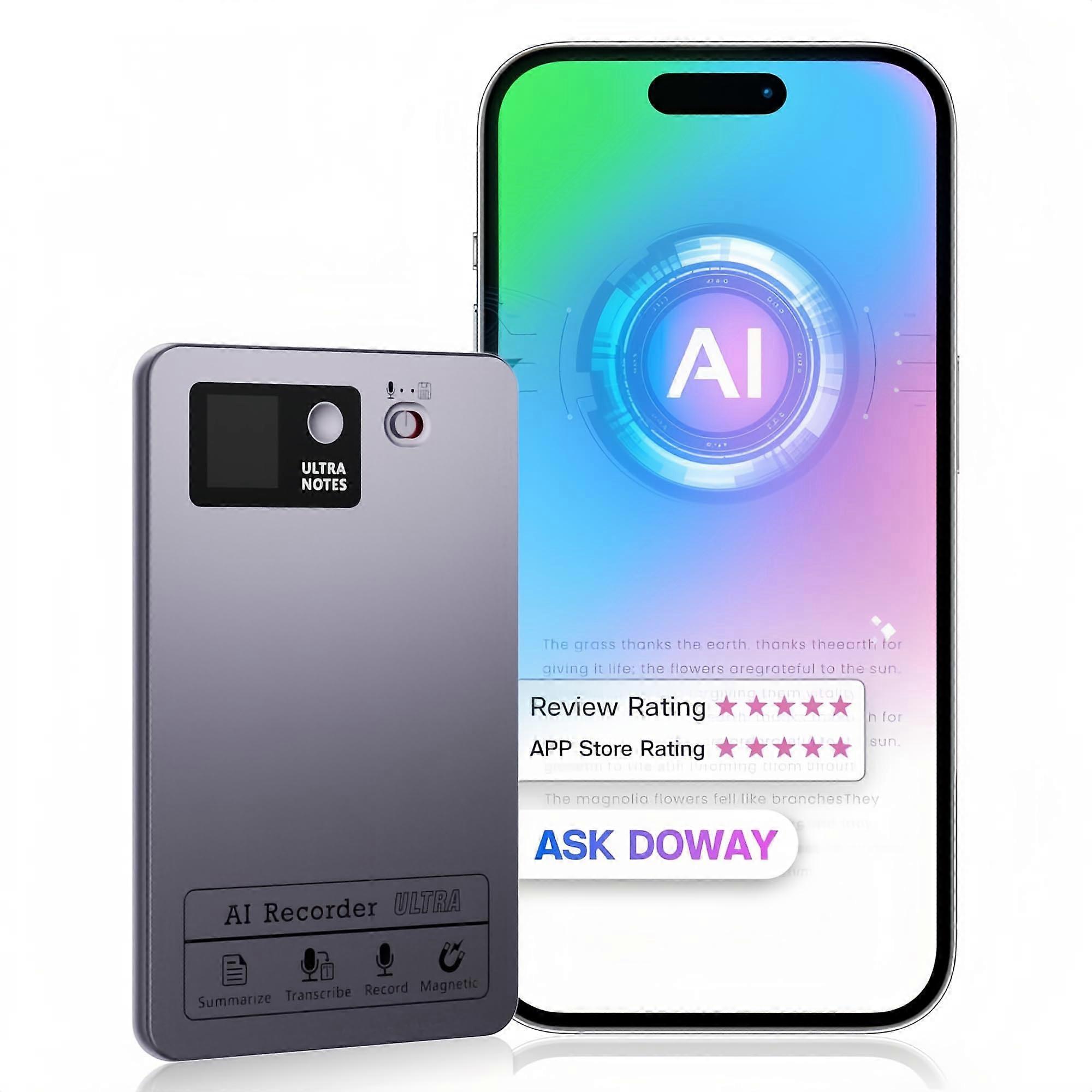 Digital Voice Recorder with AI Noise Reduction, 152Language Transcription, App Control, 64GB Silver Grey