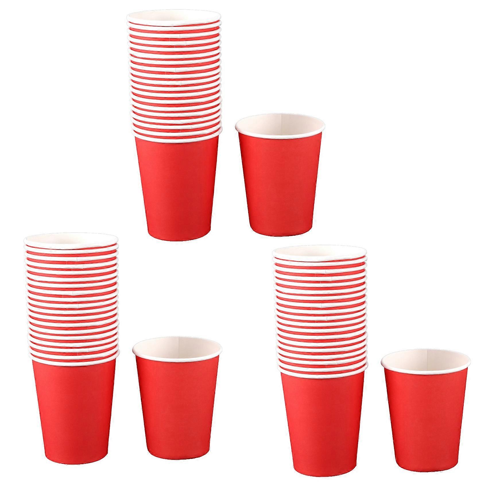 60 Paper Cups (9oz) - Plain Solid Colours Birthday Party Tableware Catering(Red)