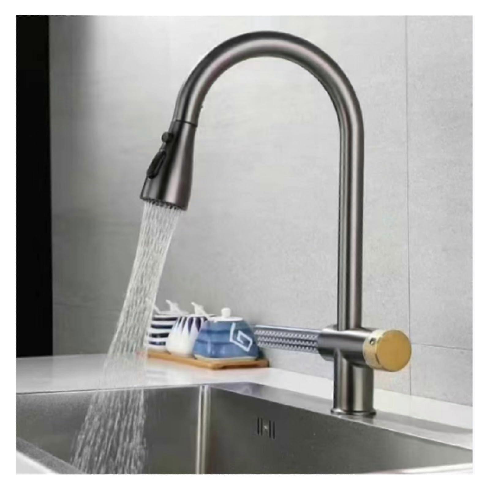 Black Pull Out Kitchen Faucet with Waterfall Spout, Single Handle Hot and Cold, CorrosionResistant