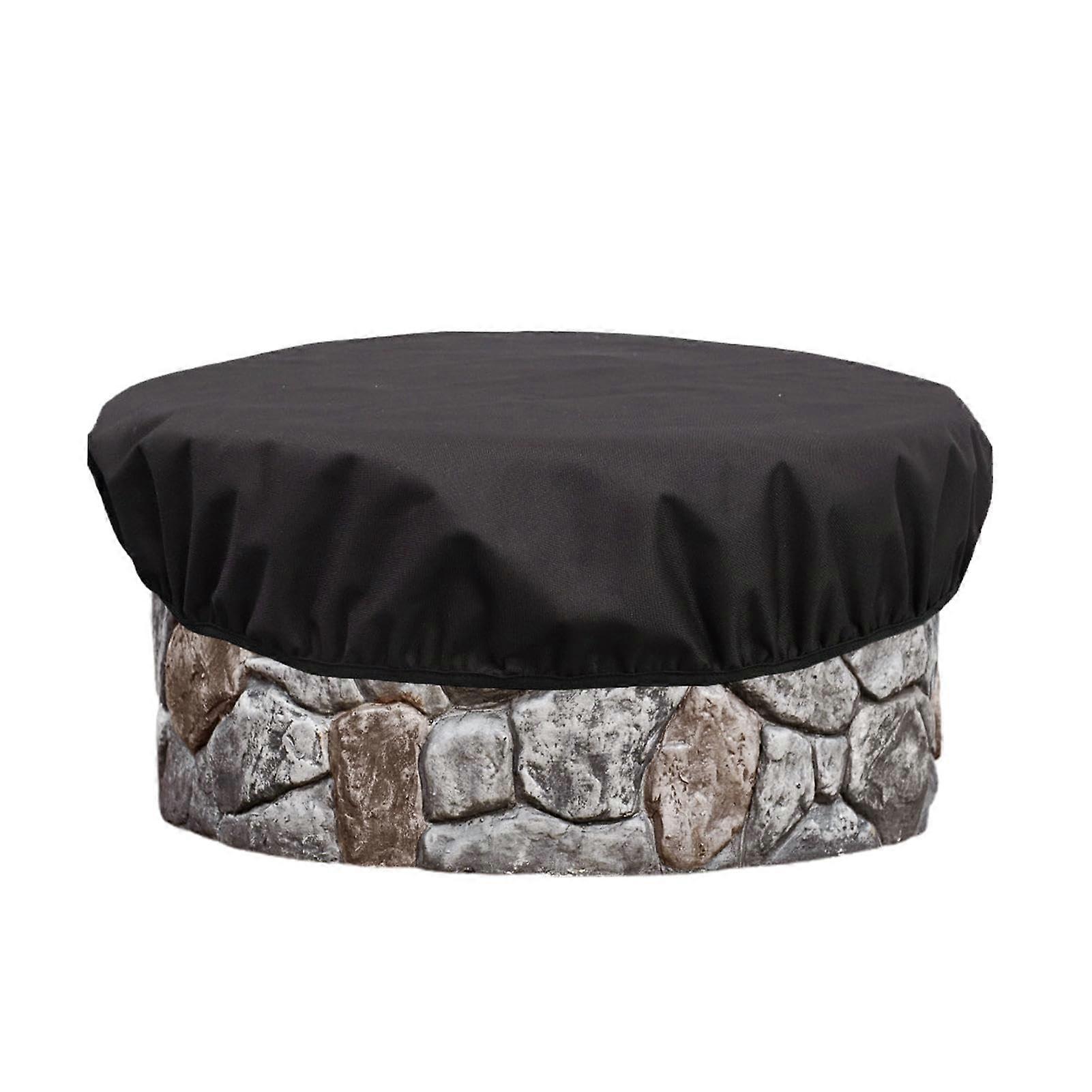 Fire Pit Cover Round Waterproof 600D Oxford Fabric UVResistant Windproof for InGround Stone Pit