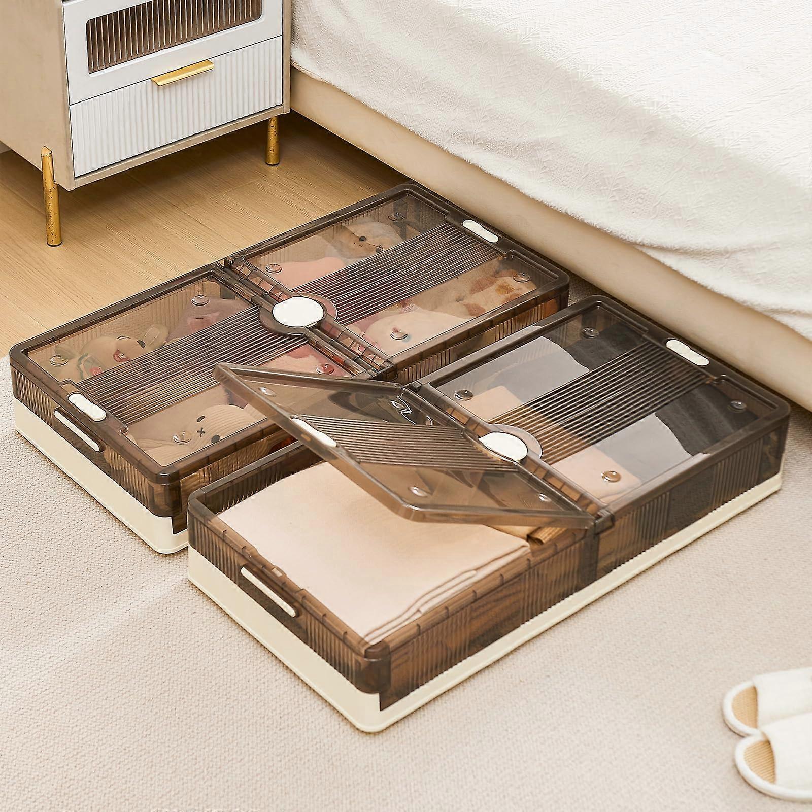 2 Pack Under Bed Storage Containers with Wheels, 13.5 Gal Foldable Plastic Organizer Box with Lids