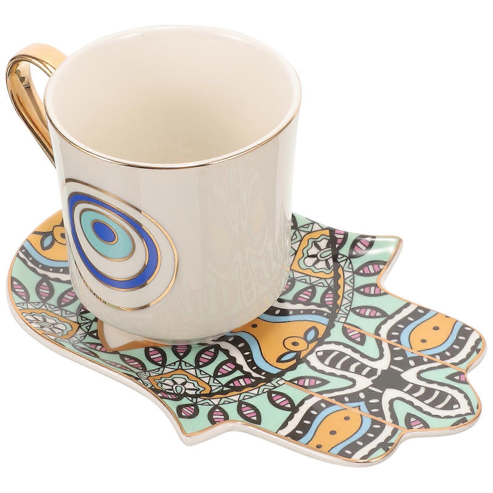 Creative Ceramic Cup Coffee Mug With Saucer Multi Color Round Shape For Coffee 1Set